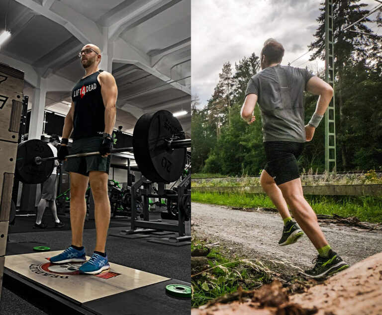 Mann macht Deadlifts und geht Laufen